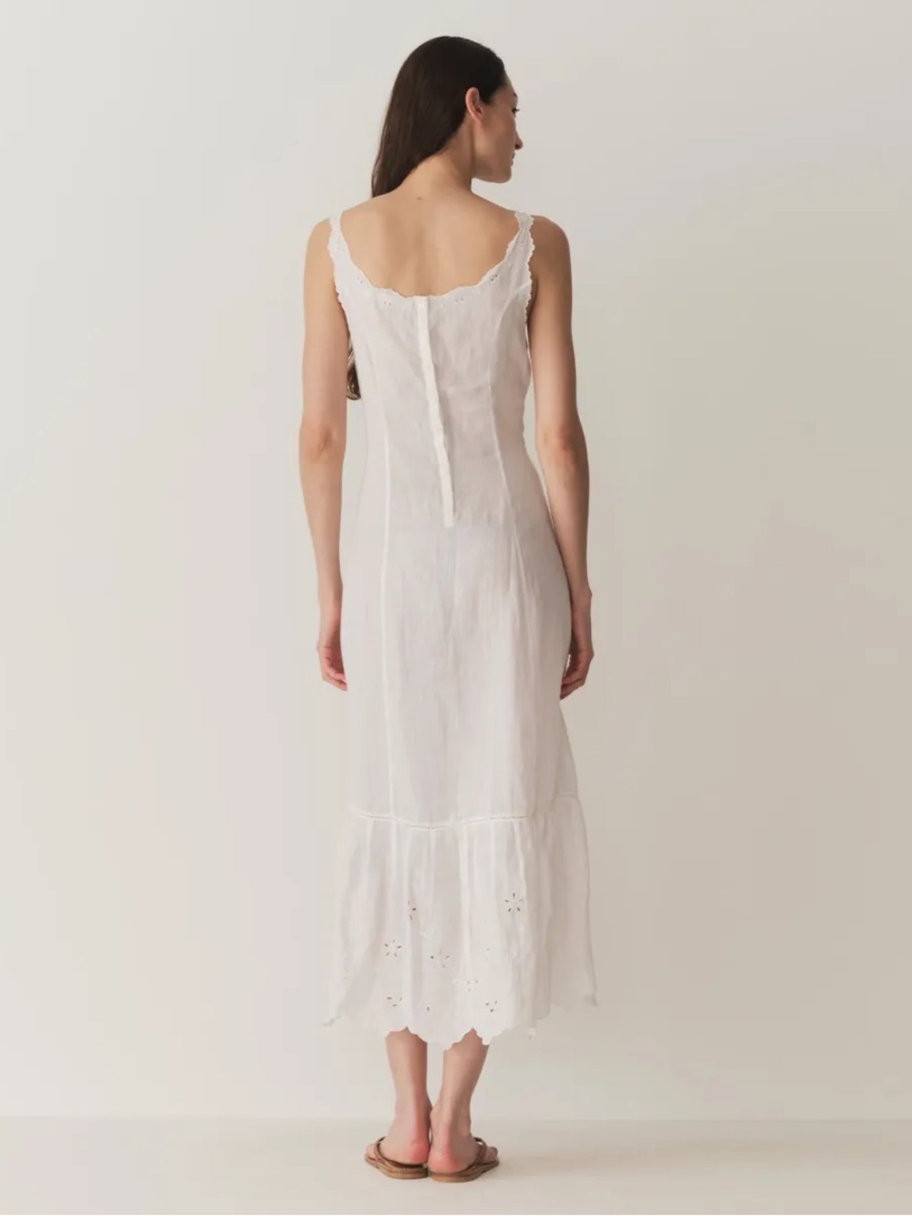 NWT Doen Abella Dress in Salt // White Embroidered Sleeveless Midi Dress - Picture 7 of 9